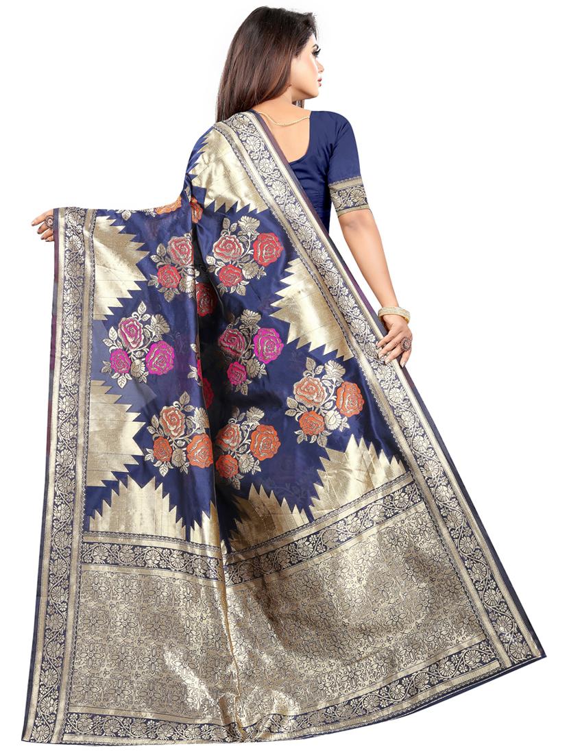 self design banarasi saree with blouse - 16991796 - Standard Image - 1