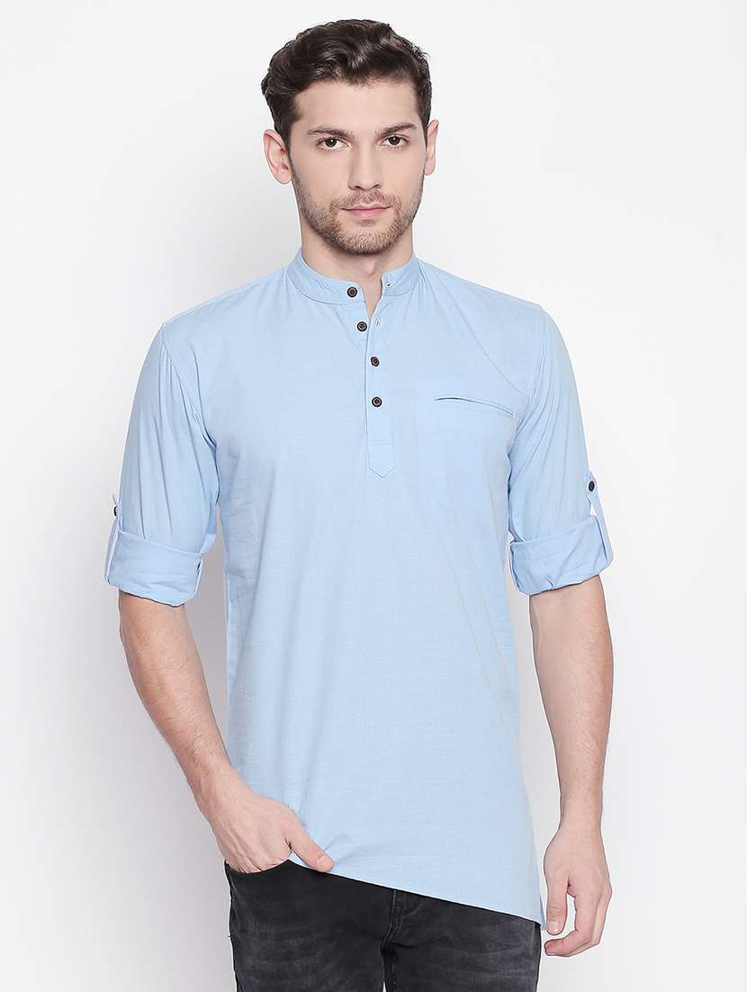light blue solid asymmetric kurta