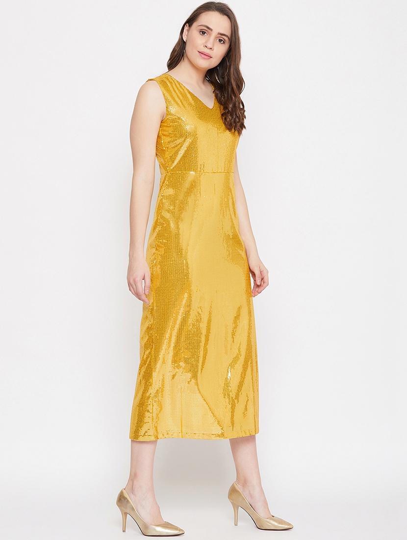 yellow silk blend bodycon dress - 16992659 - Standard Image - 1