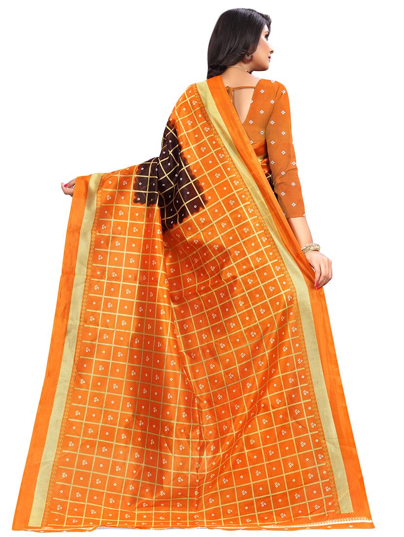 women's checks brown colored saree with blouse - 16994223 -  Standard Image - 1