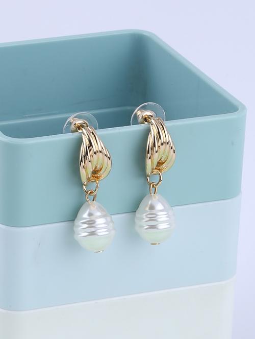 gold metal drop earring - 16994297 - Standard Image - 0
