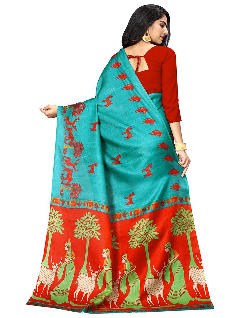 women's self design teal colored saree with blouse - 16994321 - Standard Image - 1