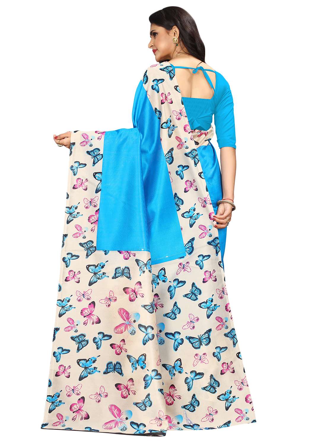 women's quirky light blue colored saree with blouse - 16994490 - Standard Image - 1