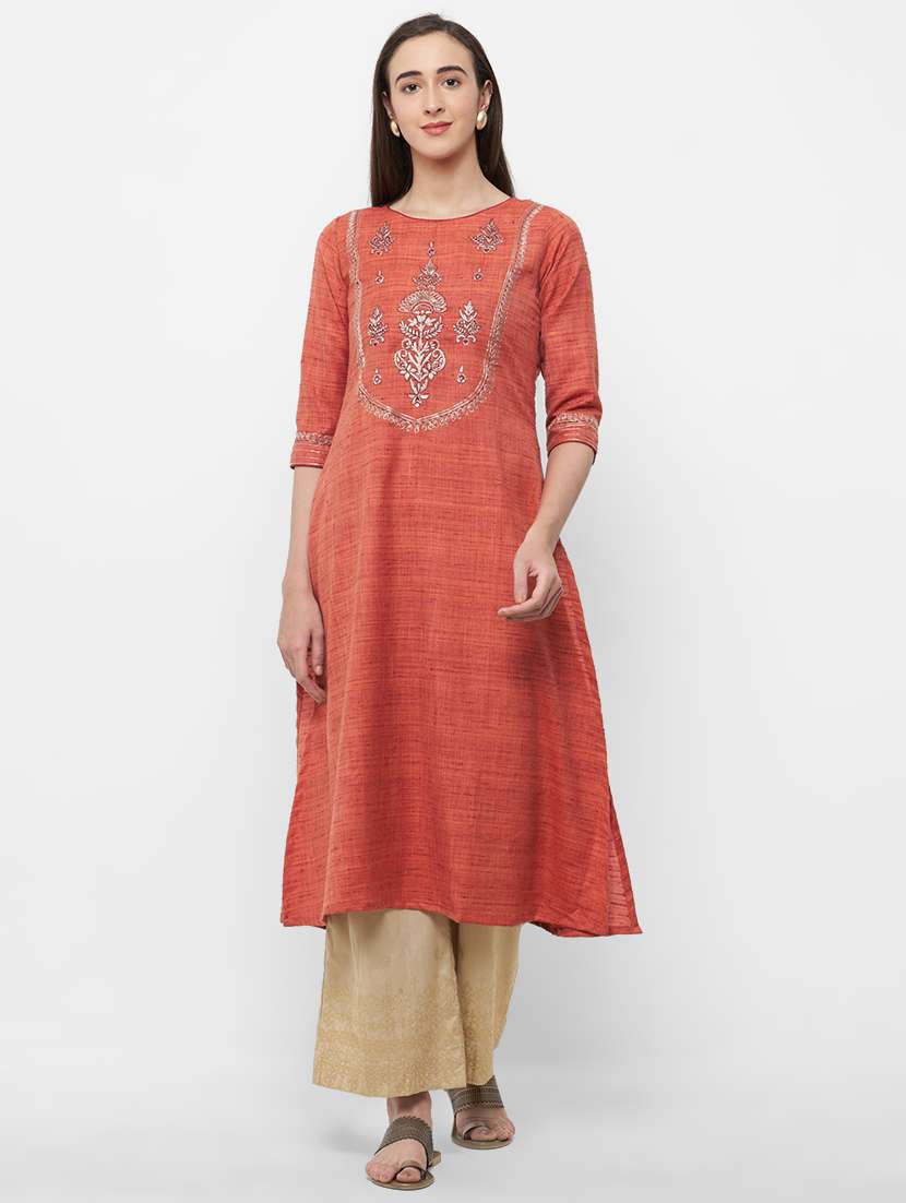 embroidered chanderi a-line kurta