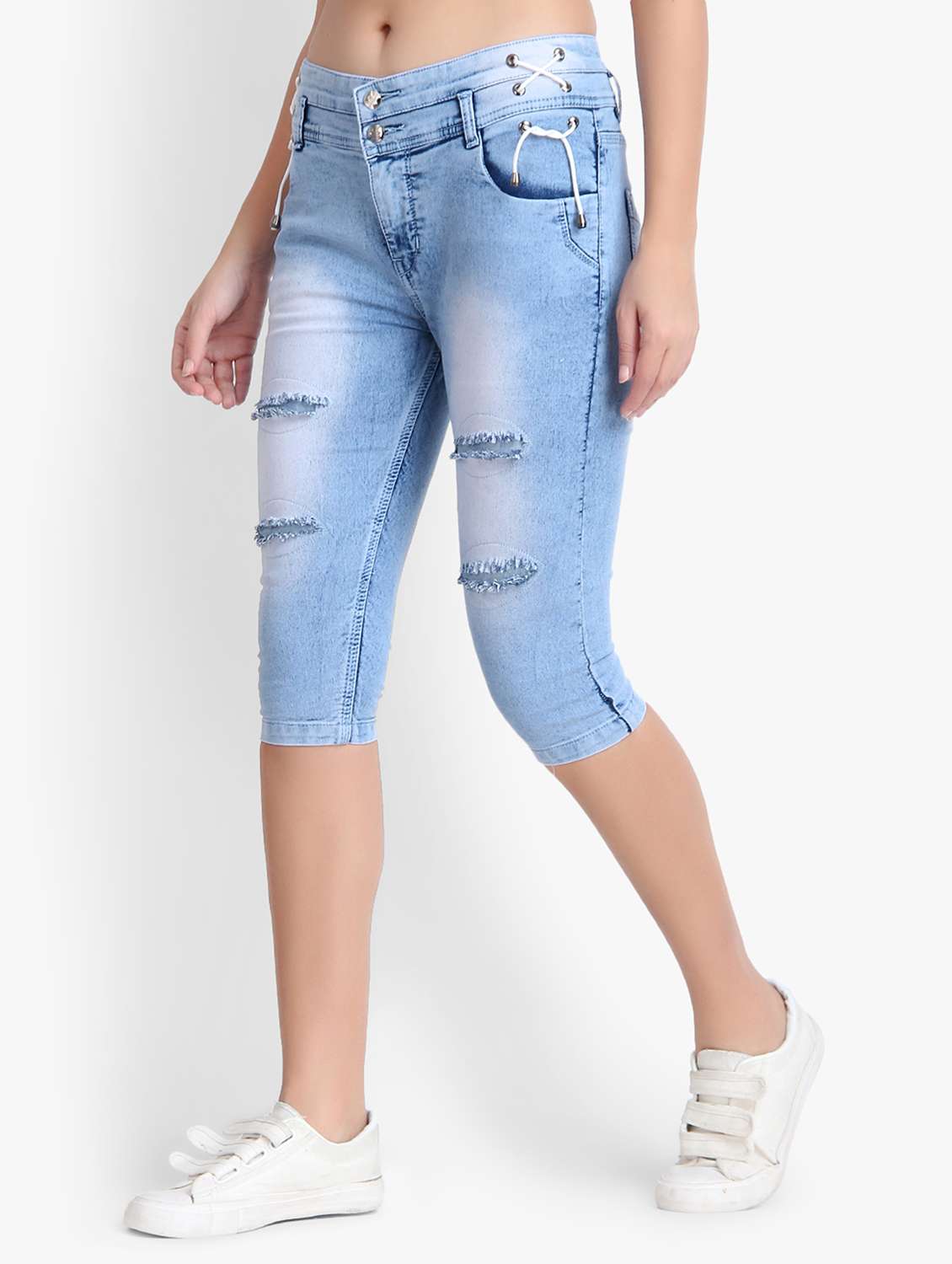 distressed denim capri - 17001333 - Standard Image - 1