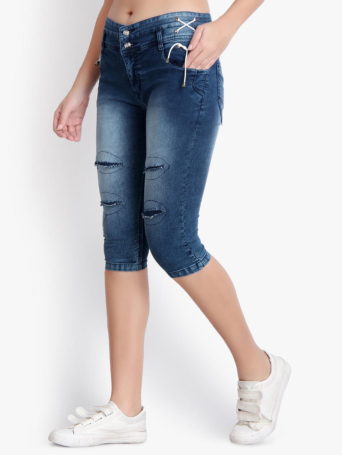 distressed denim capri  - 17001334 -  Standard Image - 1