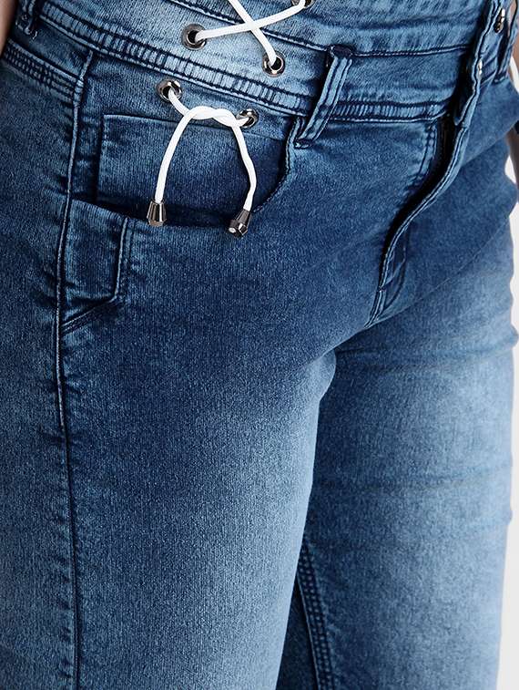 lace up detail denim capri - 17001337 - Standard Image - 4
