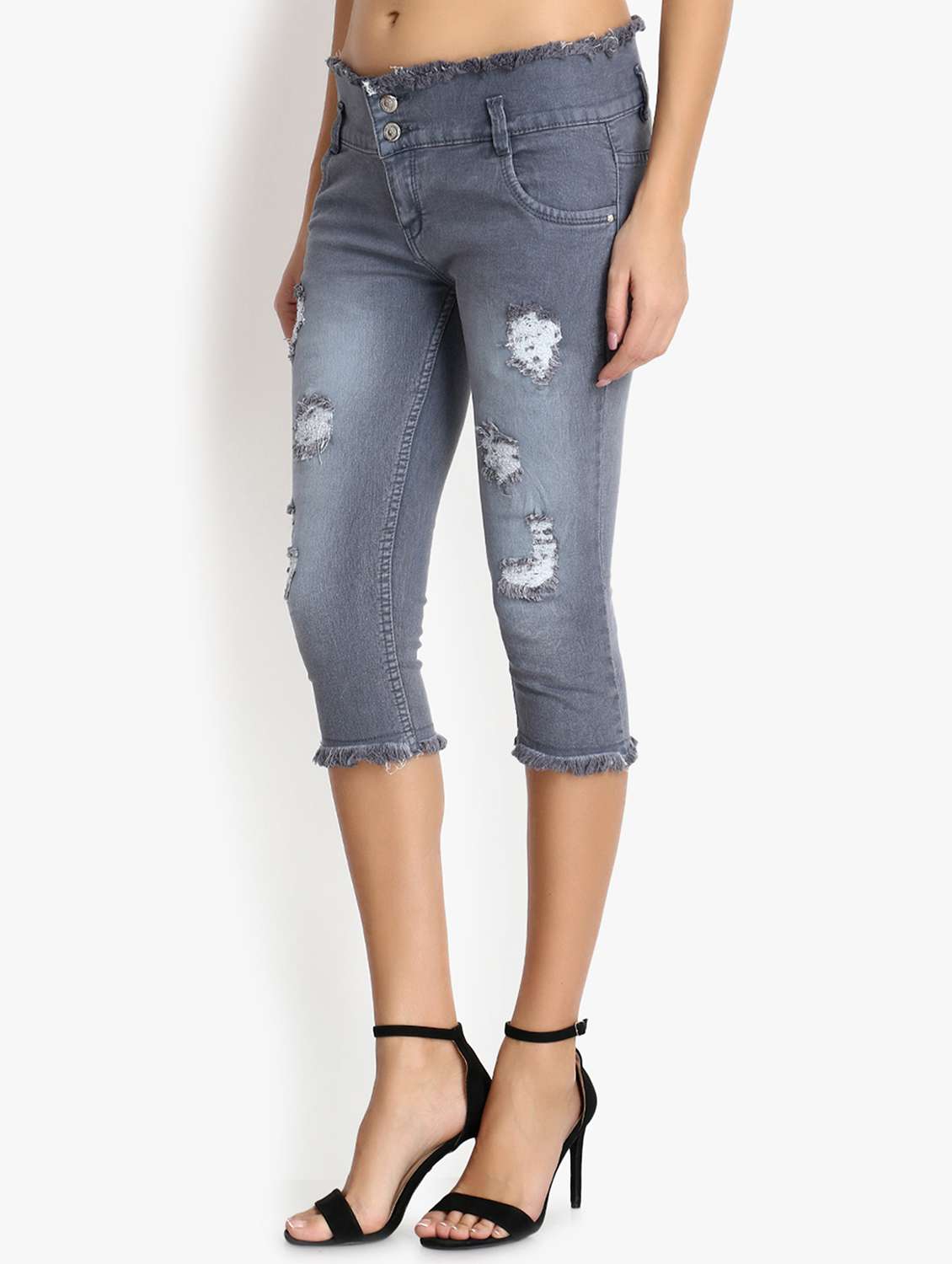 frayed waist distressed capri  - 17001342 -  Standard Image - 1