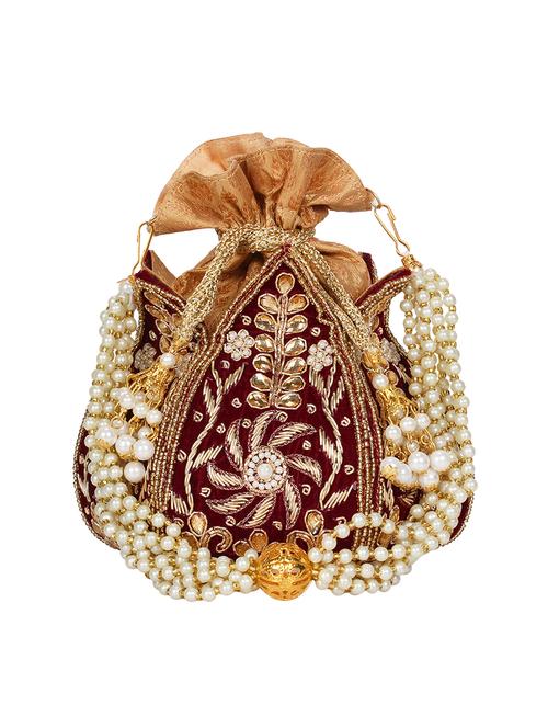 maroon velvet ethnic potli - 17001767 - Standard Image - 0