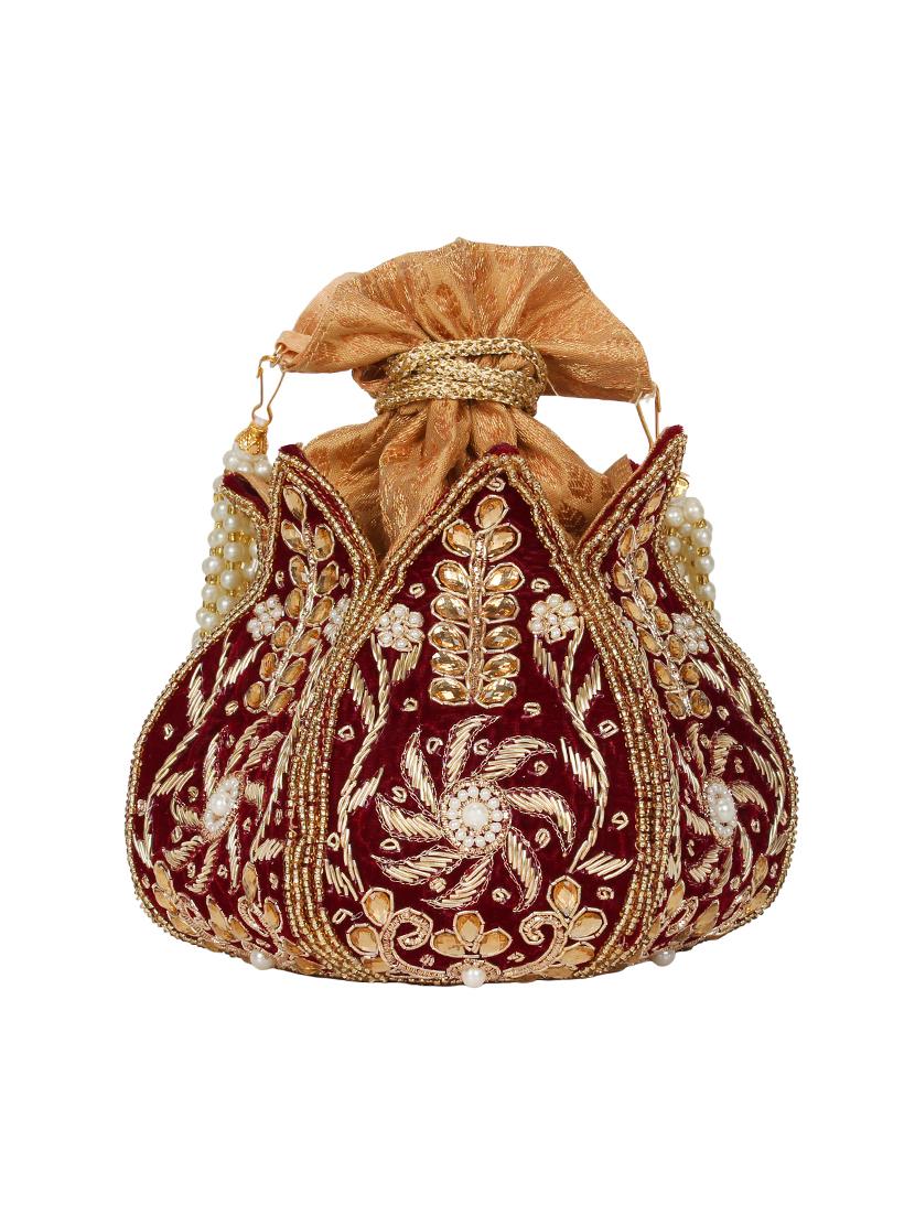 maroon velvet ethnic potli - 17001767 -  Standard Image - 1