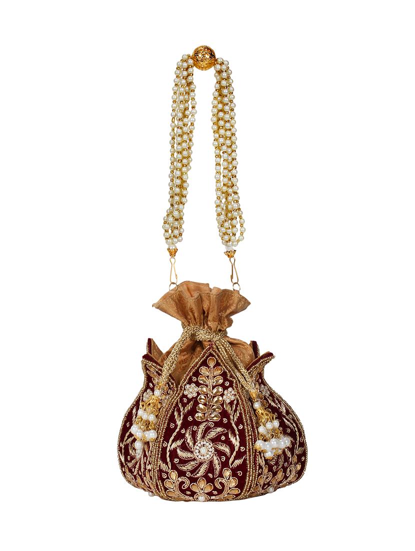 maroon velvet ethnic potli - 17001767 - Standard Image - 4