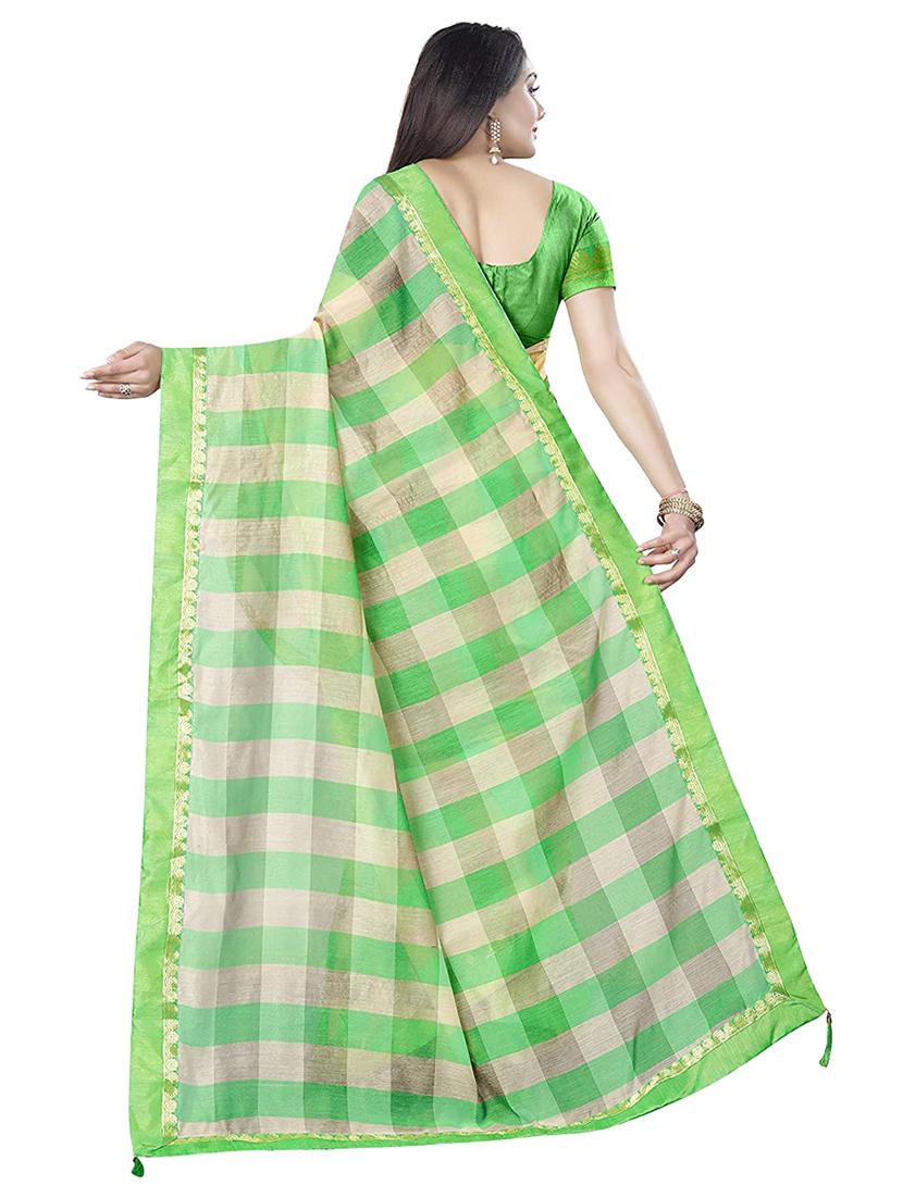 women's checks green colored saree with blouse - 17005836 - Standard Image - 1