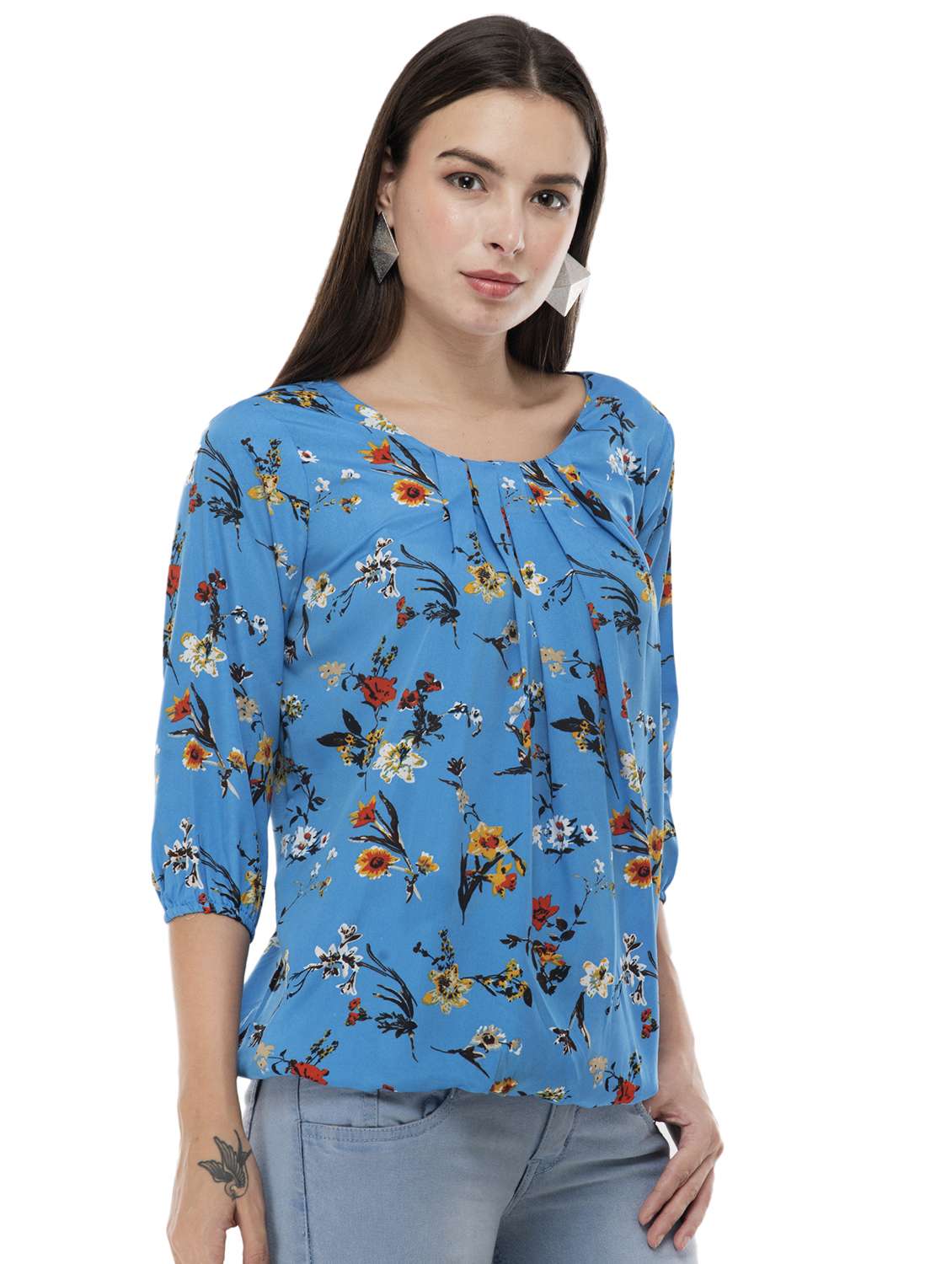 round neck floral top  - 17007713 -  Standard Image - 1
