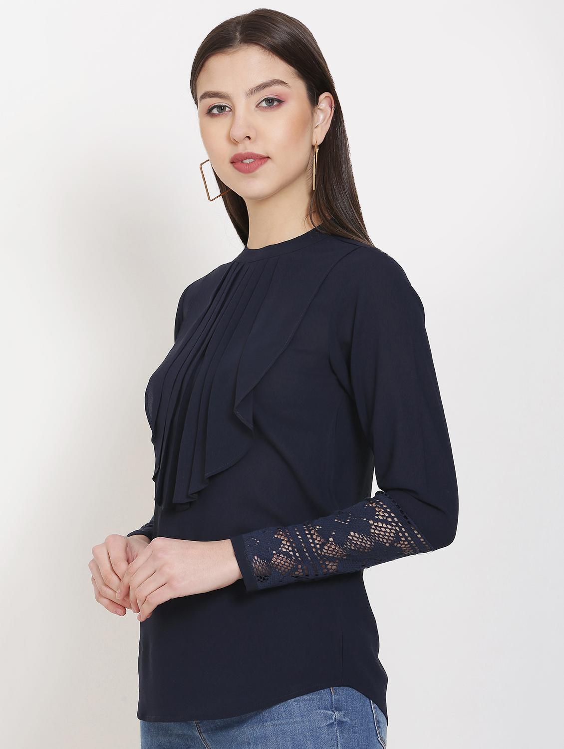 lace detail pleated top - 17007717 - Standard Image - 1