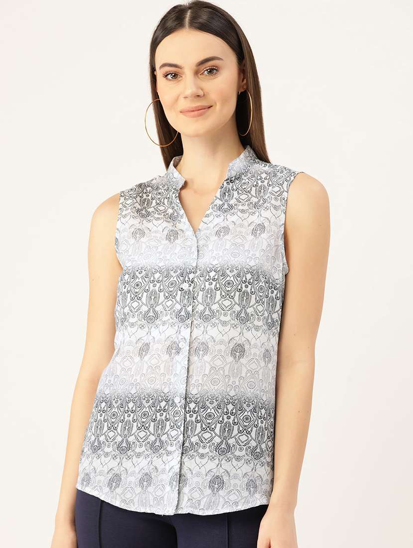 mandarin neck printed shirt