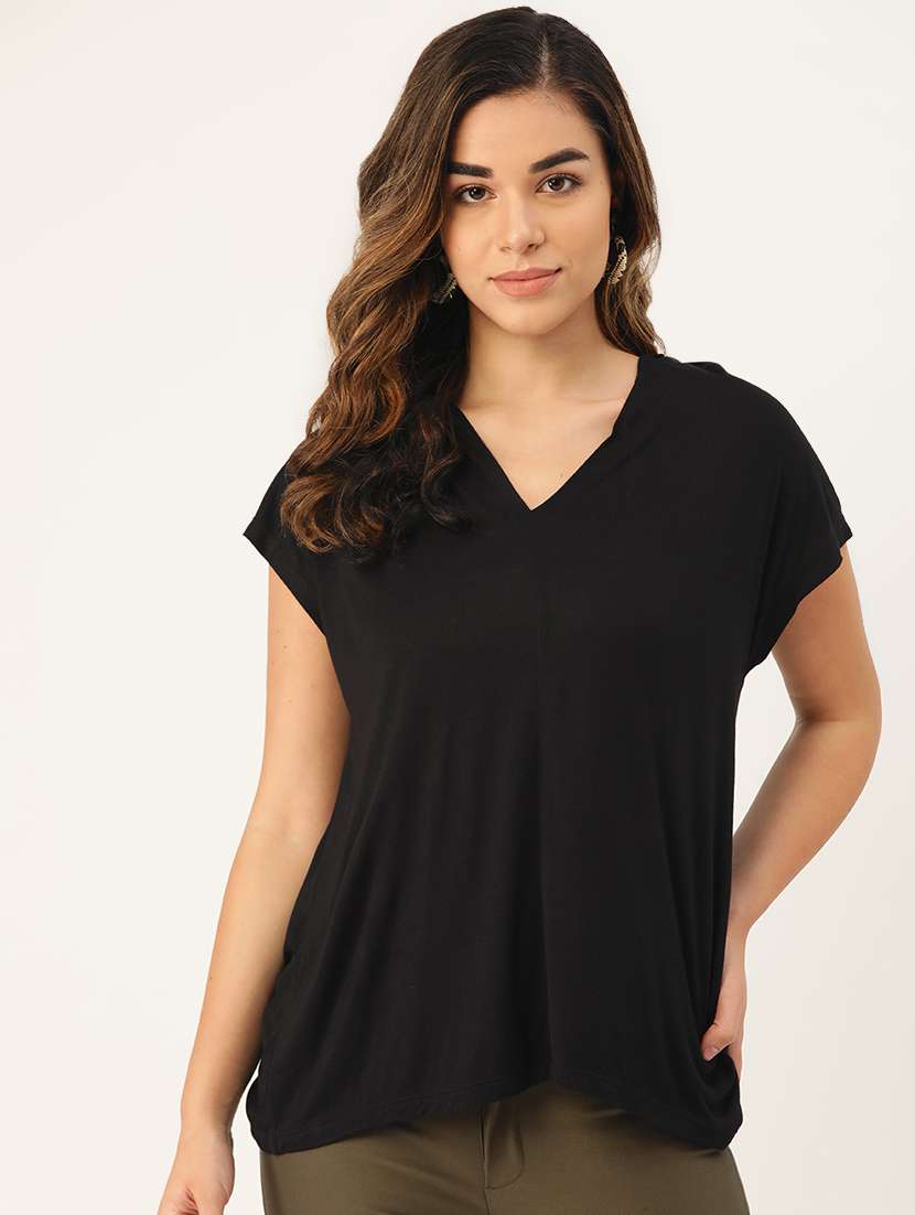 women black regular fit shirt sleeve a-line top