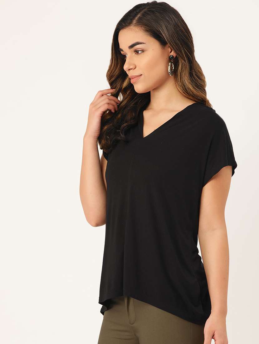 women black regular fit shirt sleeve a-line top - 17010739 -  Standard Image - 1