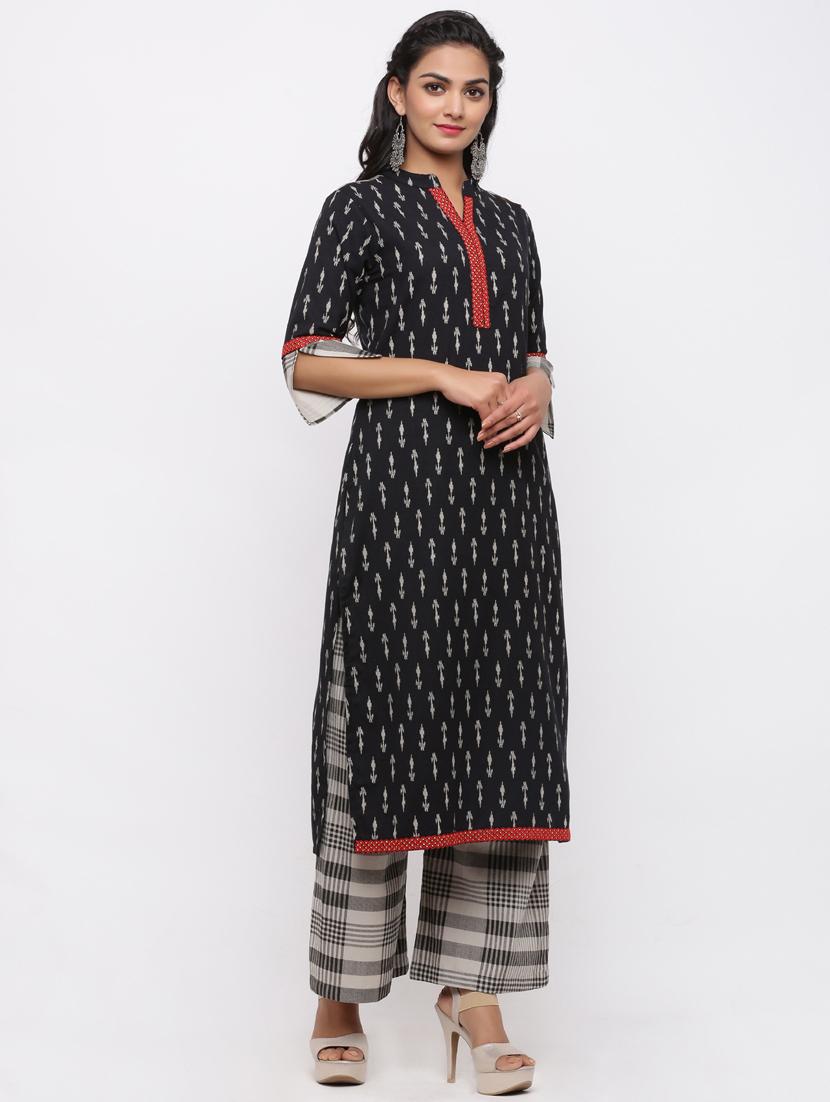 ikat kurta palazzo set - 17010935 - Standard Image - 1