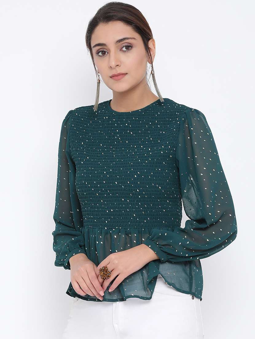 balloon sleeves embellished peplum top - 17011057 -  Standard Image - 1