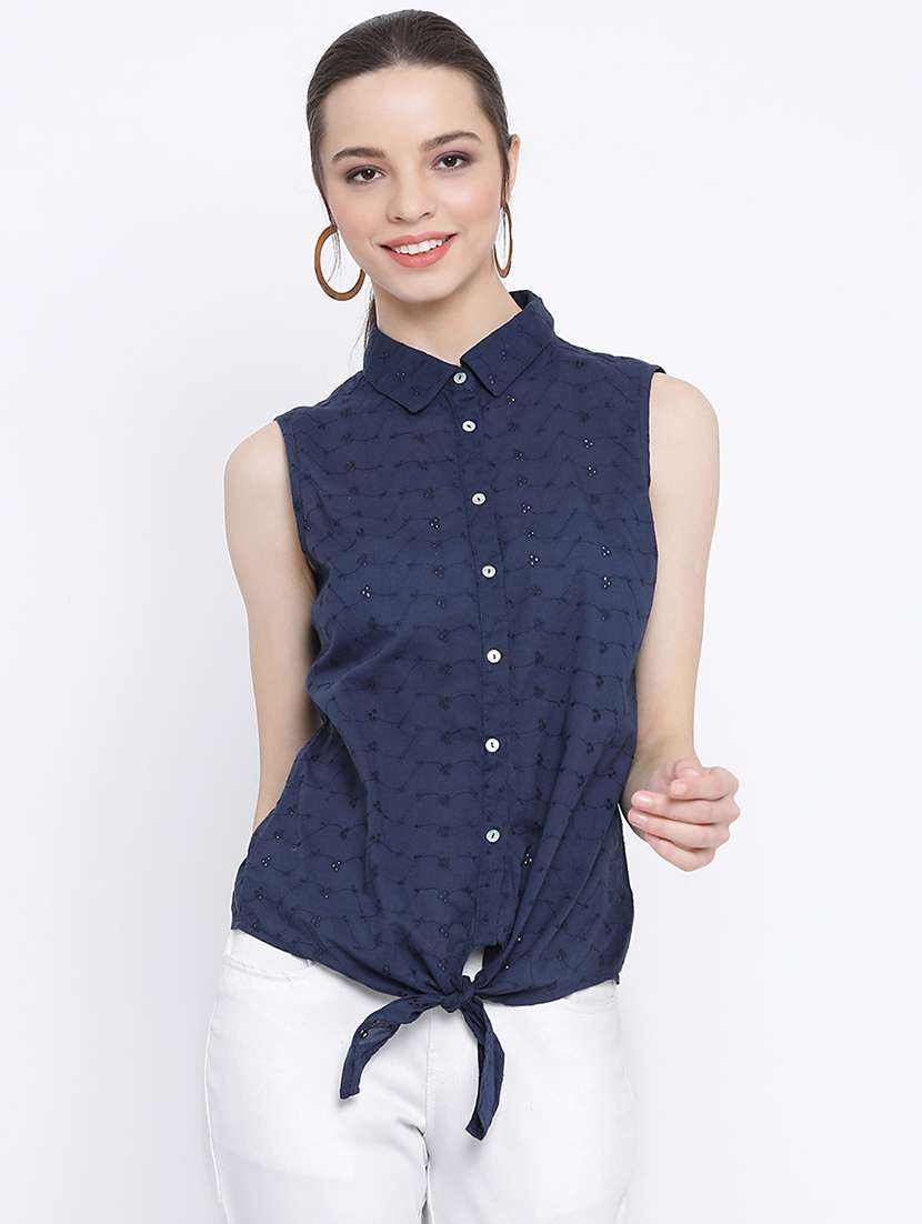 tie front schiffli shirt 