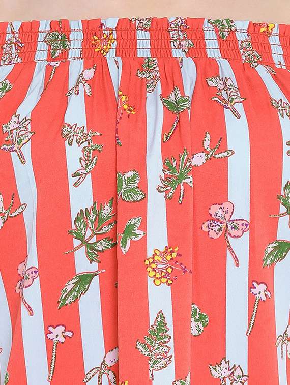 off shoulder floral striped top  - 17011107 -  Standard Image - 4