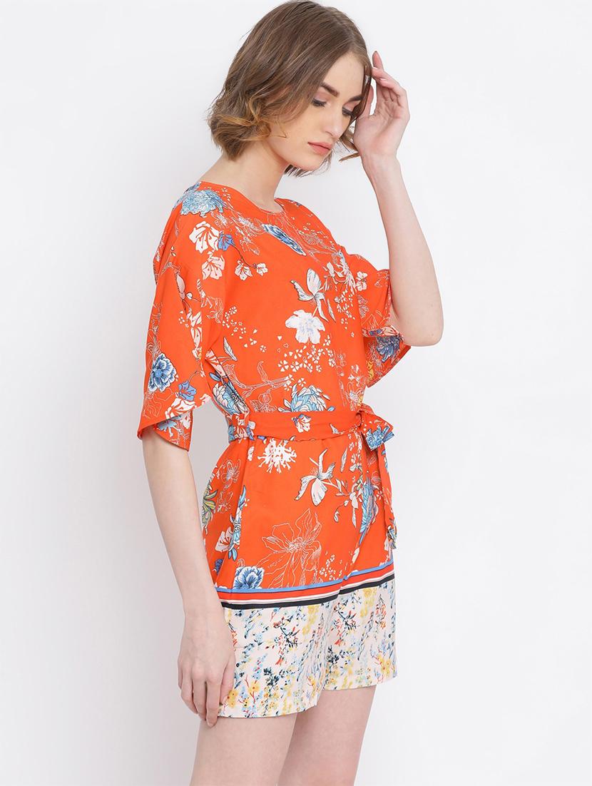 tie front floral romper - 17011113 - Standard Image - 1