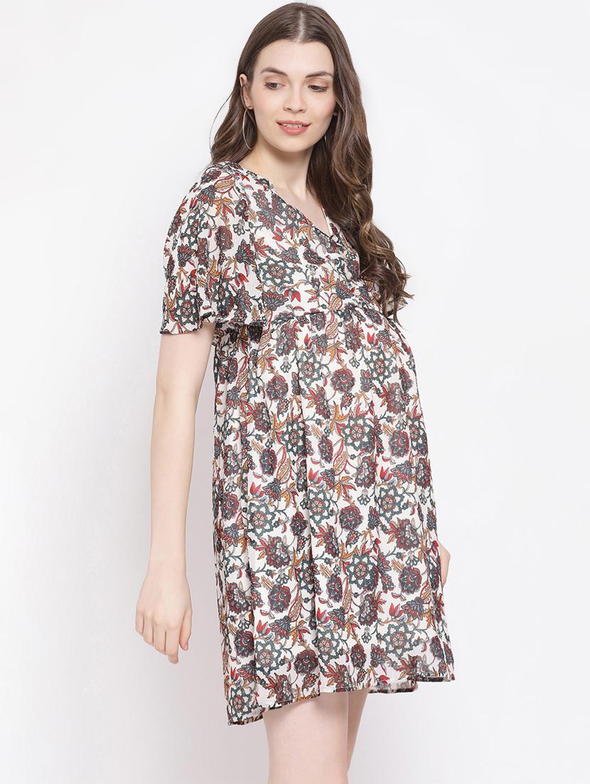 v-neck floral maternity wear dress - 17011117 - Standard Image - 1