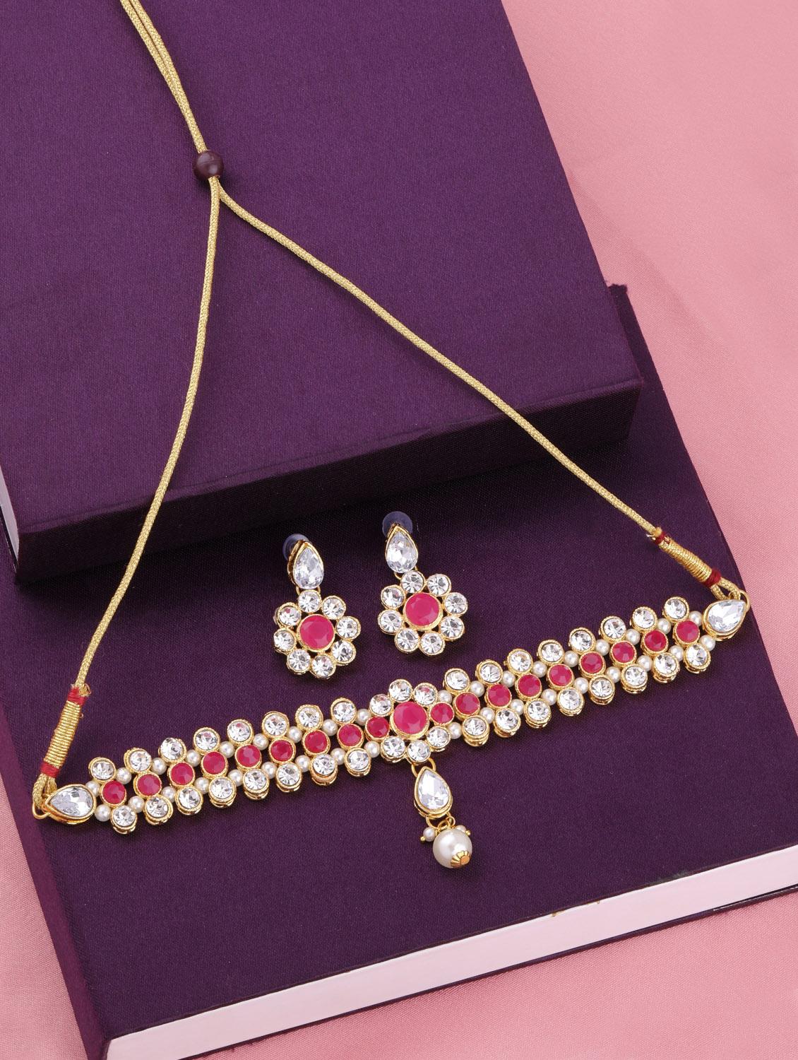red tone metal choker necklaces with earring