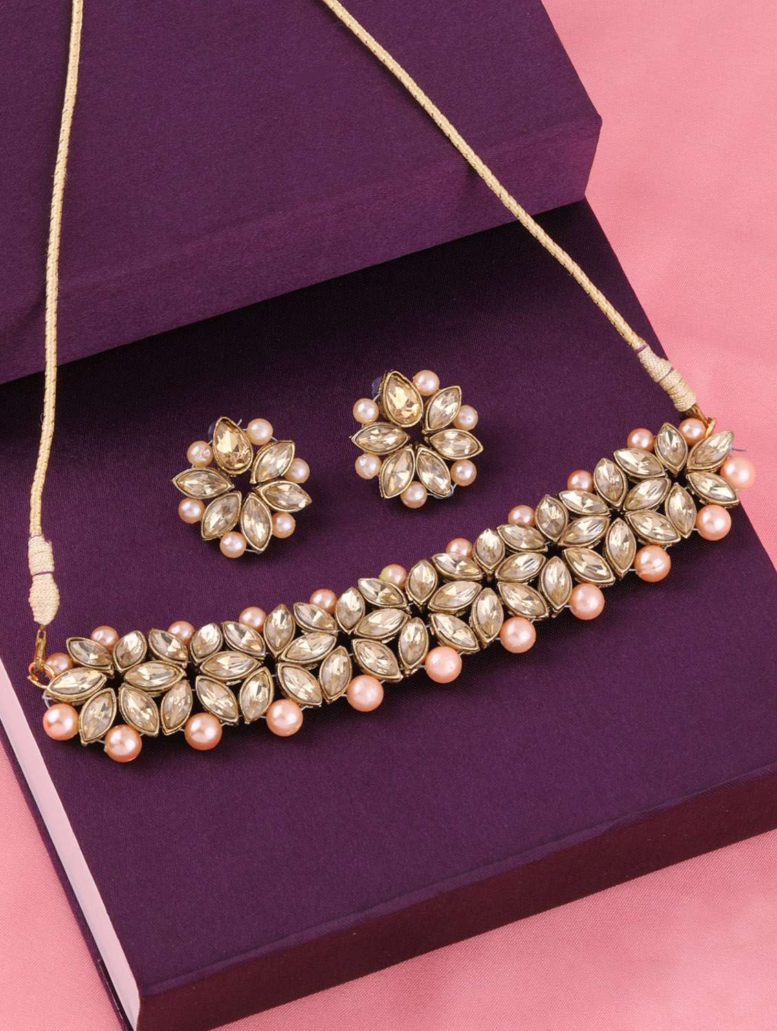 gold tone metal choker necklaces with earring