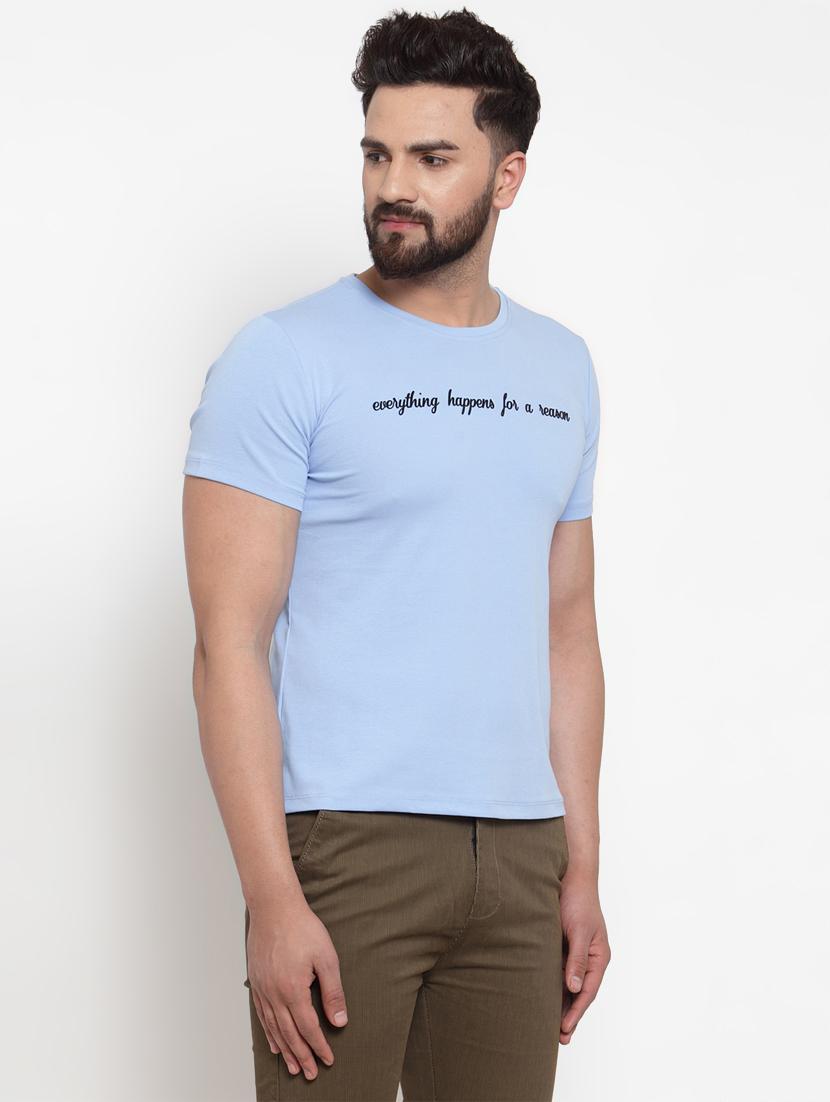 light blue typographic chest print t-shirt - 17014085 -  Standard Image - 1