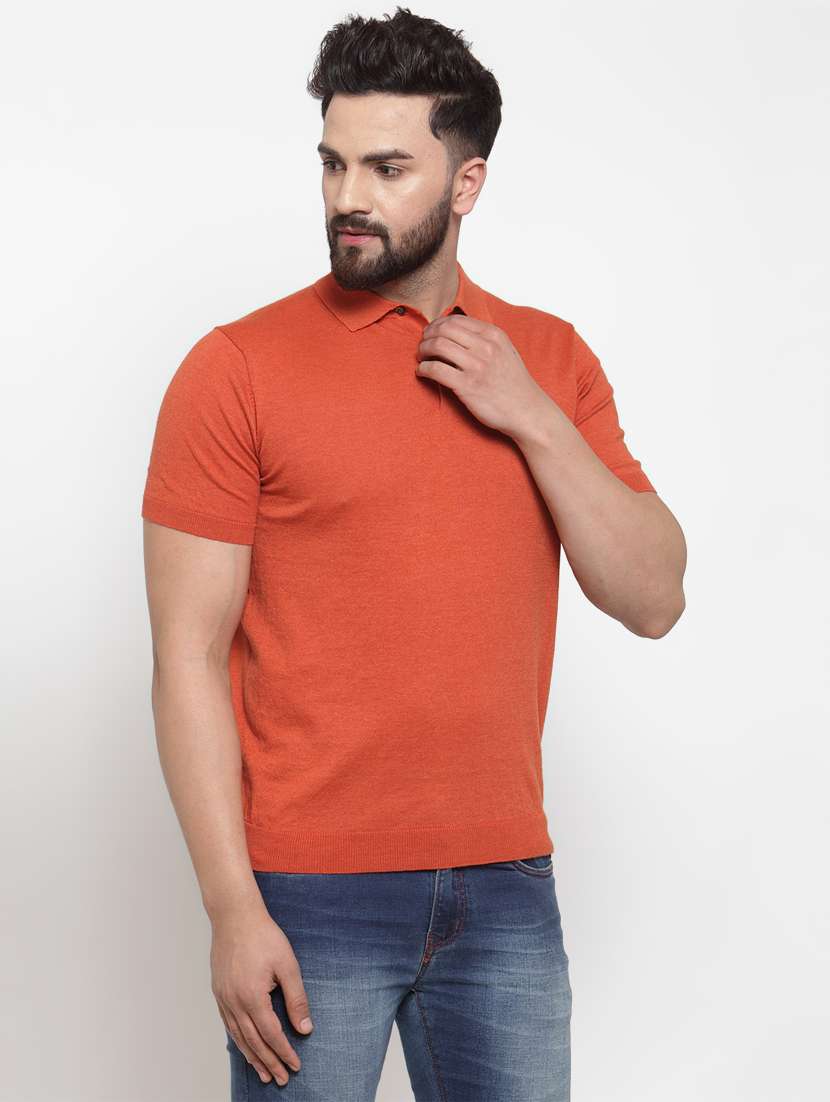 orange solid polo t-shirt - 17014088 -  Standard Image - 1