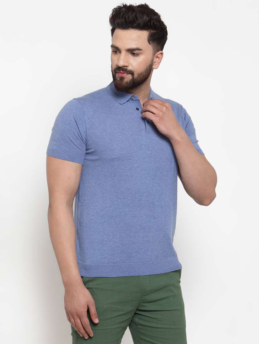 light blue solid polo t-shirt - 17014089 - Standard Image - 1