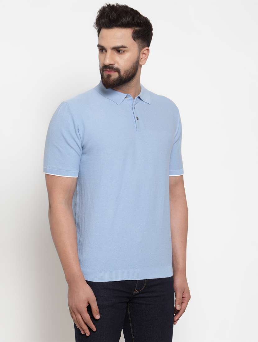 light blue solid polo t-shirt - 17014090 - Standard Image - 1