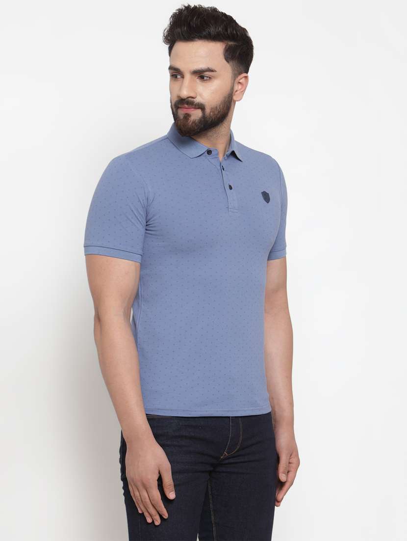 light blue printed polo t-shirt - 17014092 - Standard Image - 1