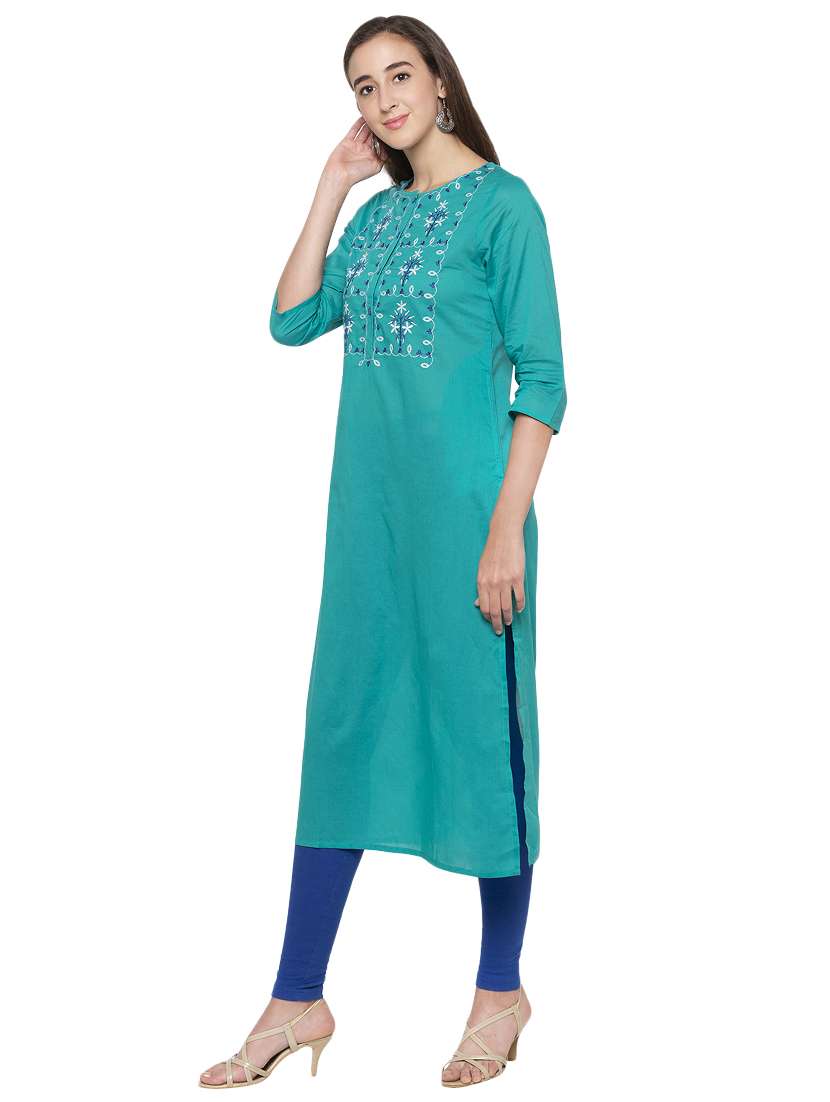 yoke embroidered straight kurta - 17014854 -  Standard Image - 1