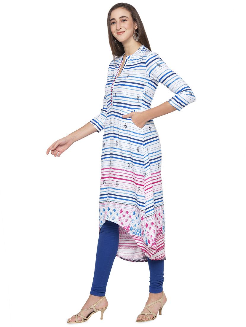 striped high-low kurta - 17014855 - Standard Image - 1