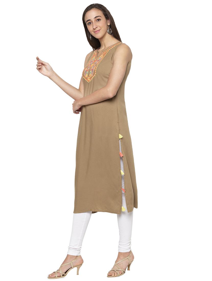 yoke embroidered straight kurta - 17014856 - Standard Image - 1