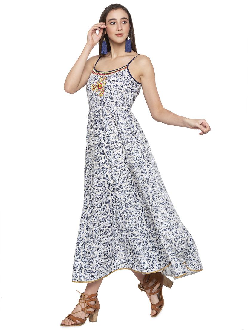 yoke embroidered printed flared kurta - 17014858 - Standard Image - 1