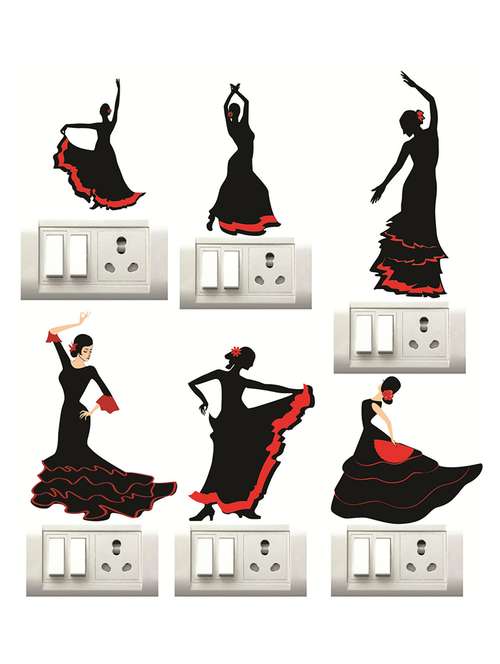 dancing girl switch board sticker (set of 6)