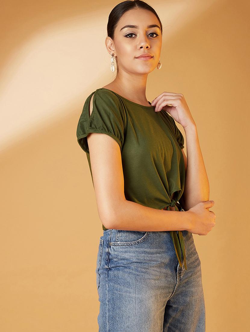 tie up hem crop top - 17016319 - Standard Image - 1