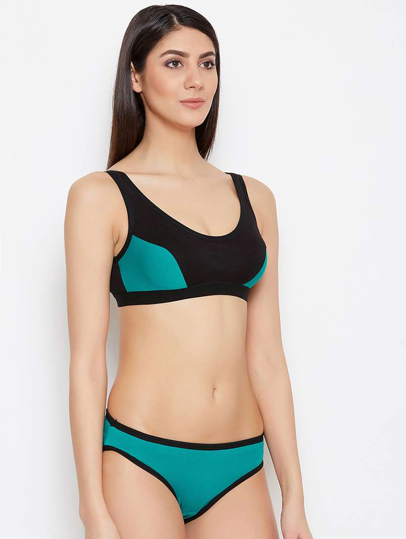 color block sports bra with panty set - 17016682 - Standard Image - 1
