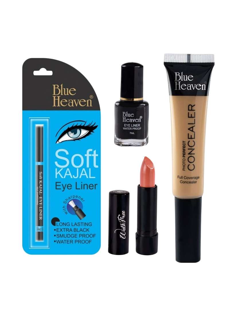 liquid concealer,black soft kajal, eyeliner,nude lipstick
