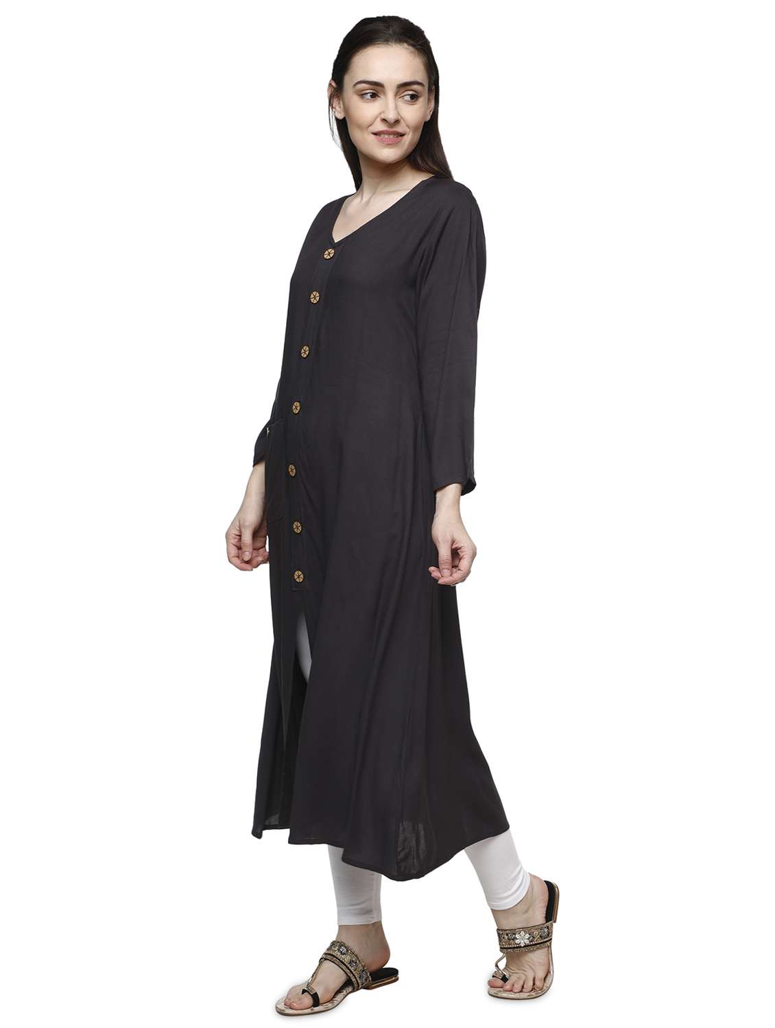 solid a-line front slit kurta - 17024341 -  Standard Image - 1