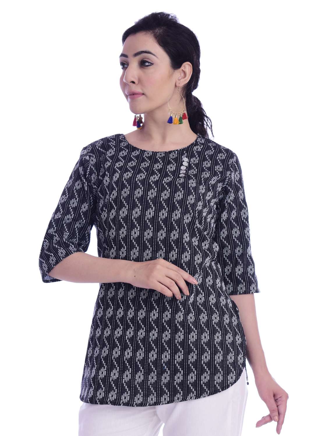 round neck printed tunic - 17024343 - Standard Image - 1