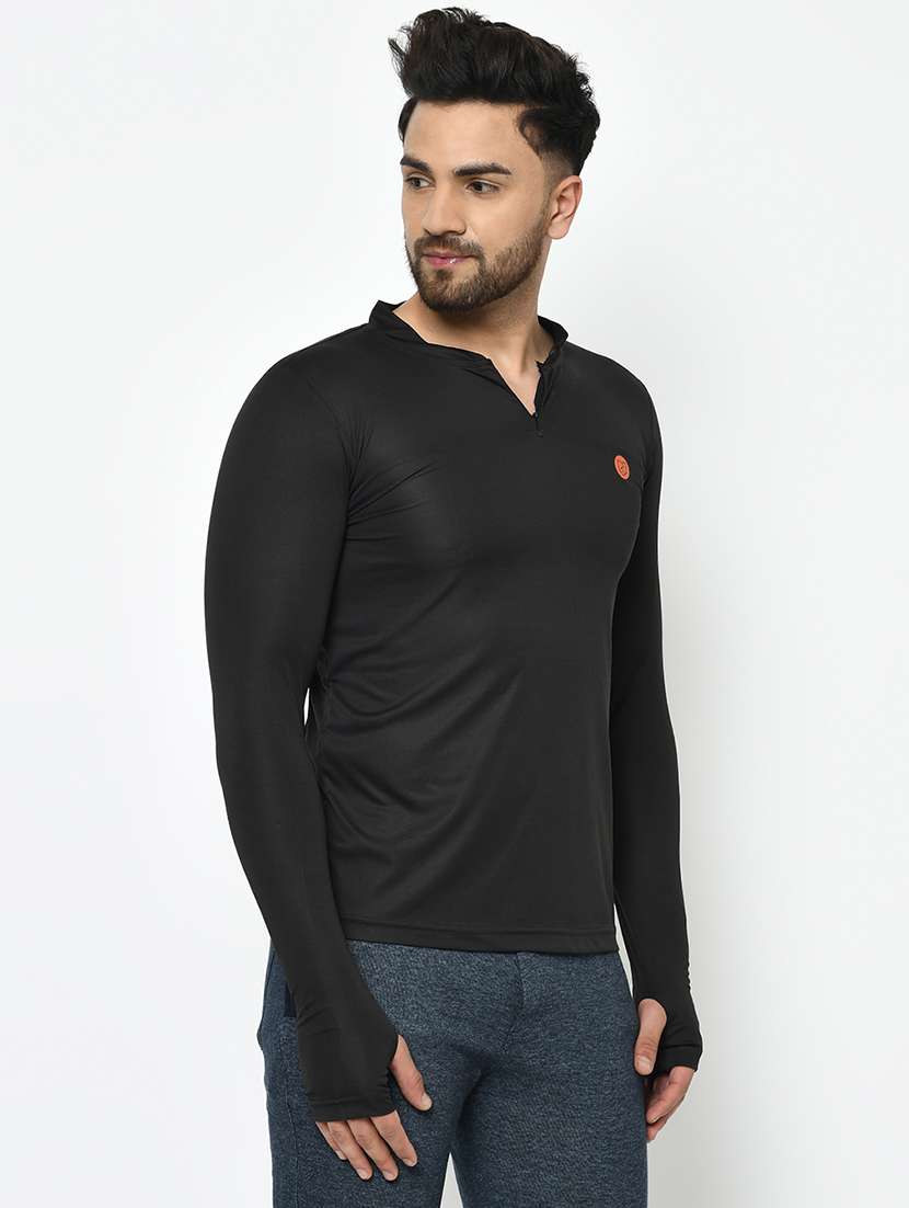 black polyester thumbhole t-shirt - 17024587 -  Standard Image - 1