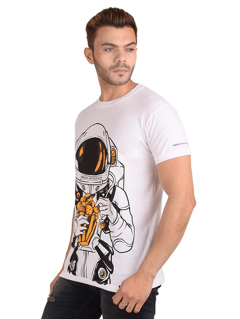 men front print round neck slim fit t-shirt - 17025790 - Standard Image - 1