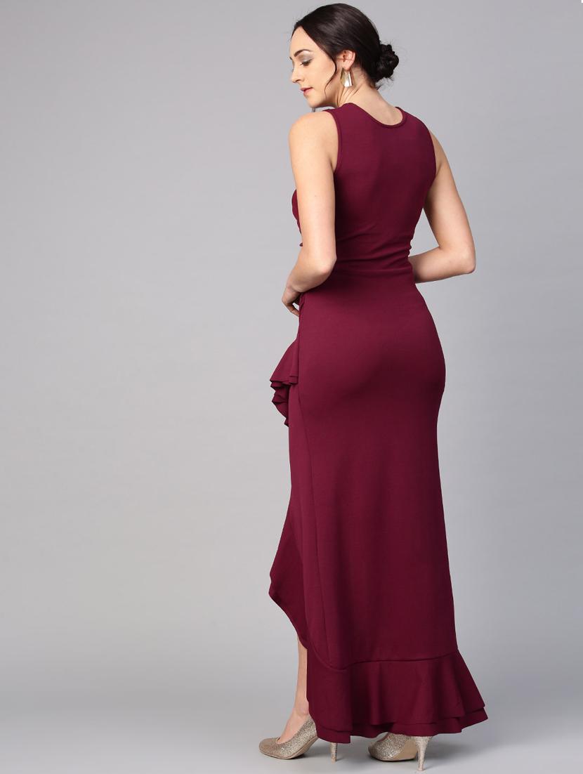 purple solid maxi dress - 17027004 - Standard Image - 4
