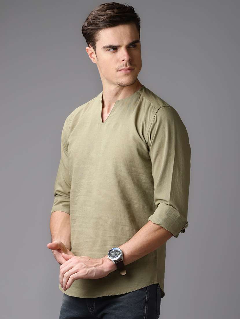 green solid short kurta - 17027032 -  Standard Image - 1