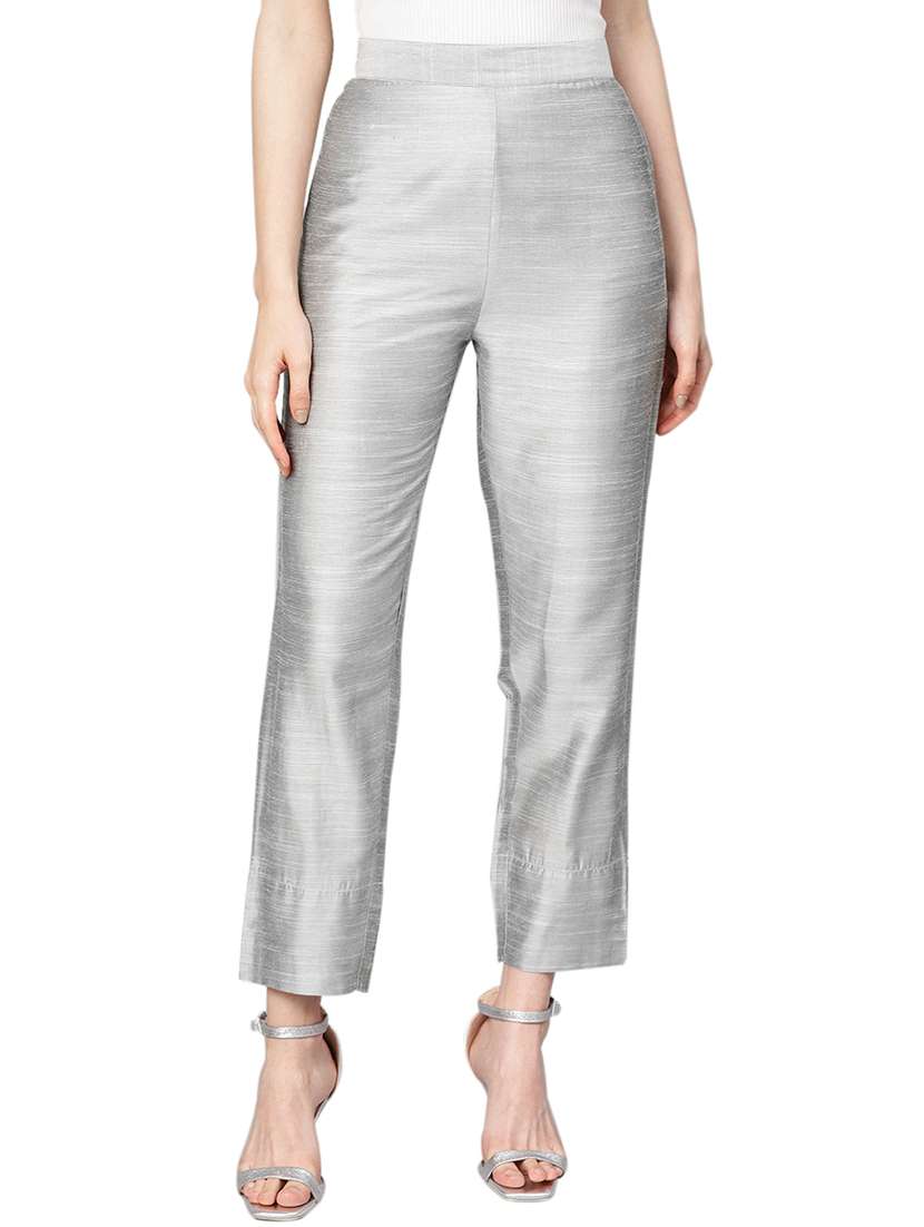 silver silk blend tapered pant