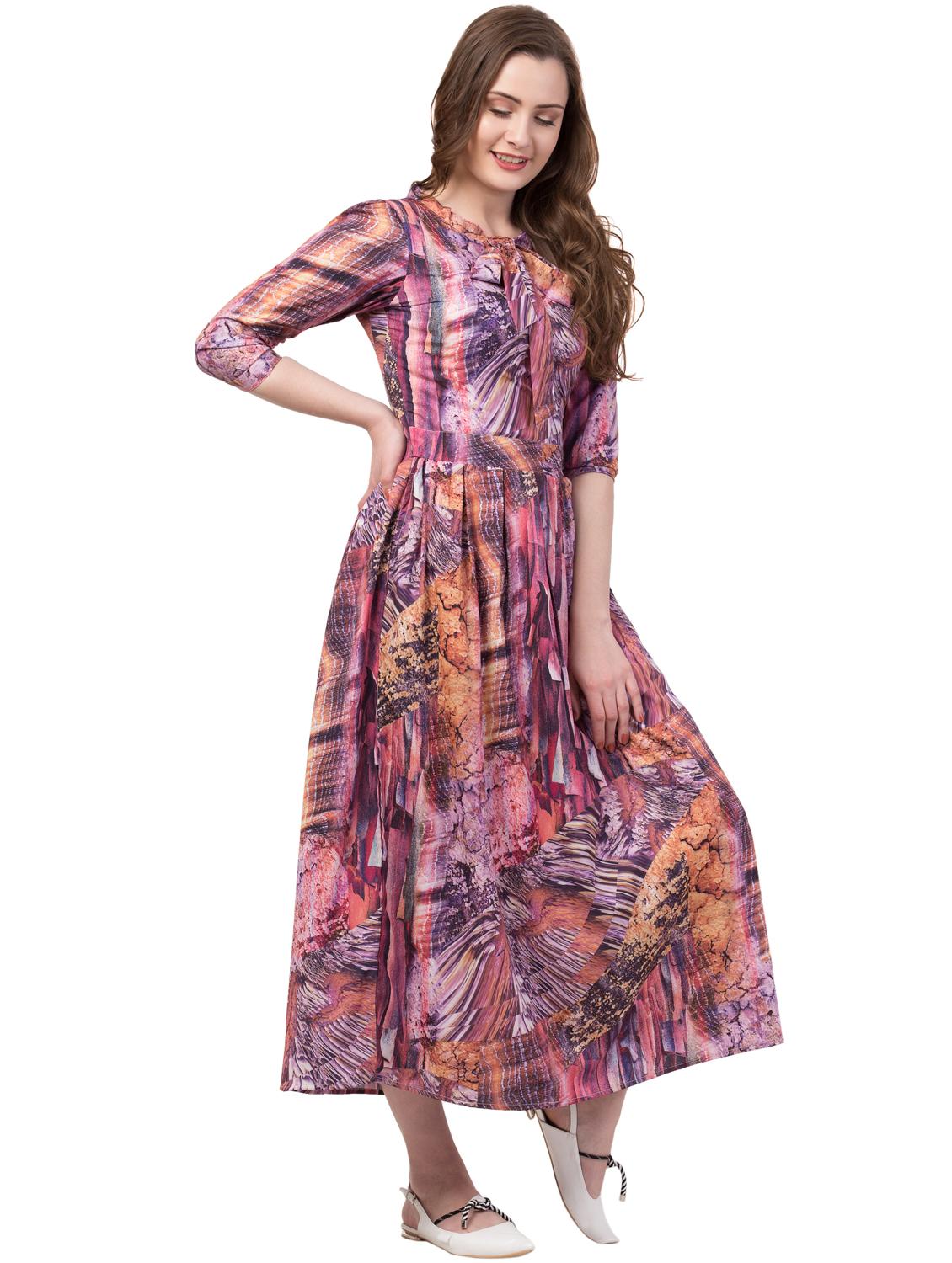 tie up neck printed a-line dress - 17028260 -  Standard Image - 1